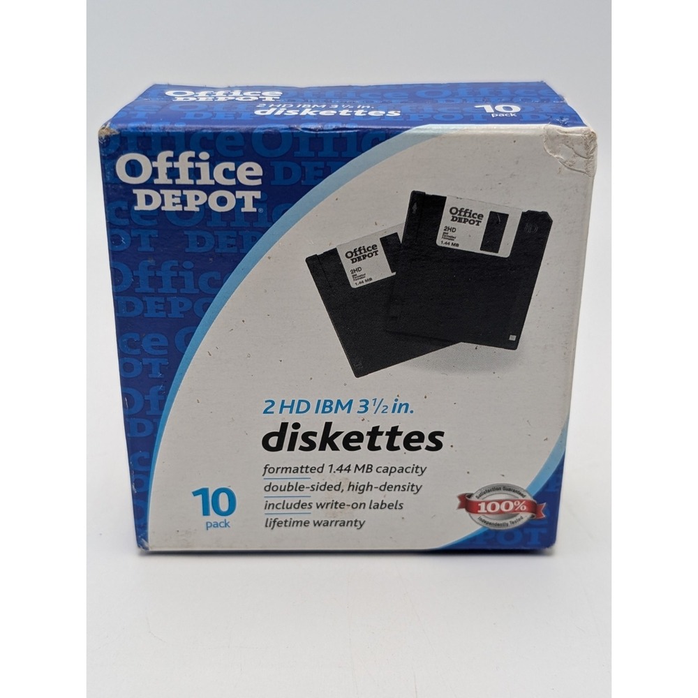 Office Depot‎ 2HD IBM 3½ inch 1.44MB  Diskettes 10 Pack NEW IN SEALED BOX